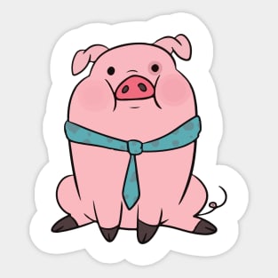 Waddles Pig Cartoon tie a tie Sticker